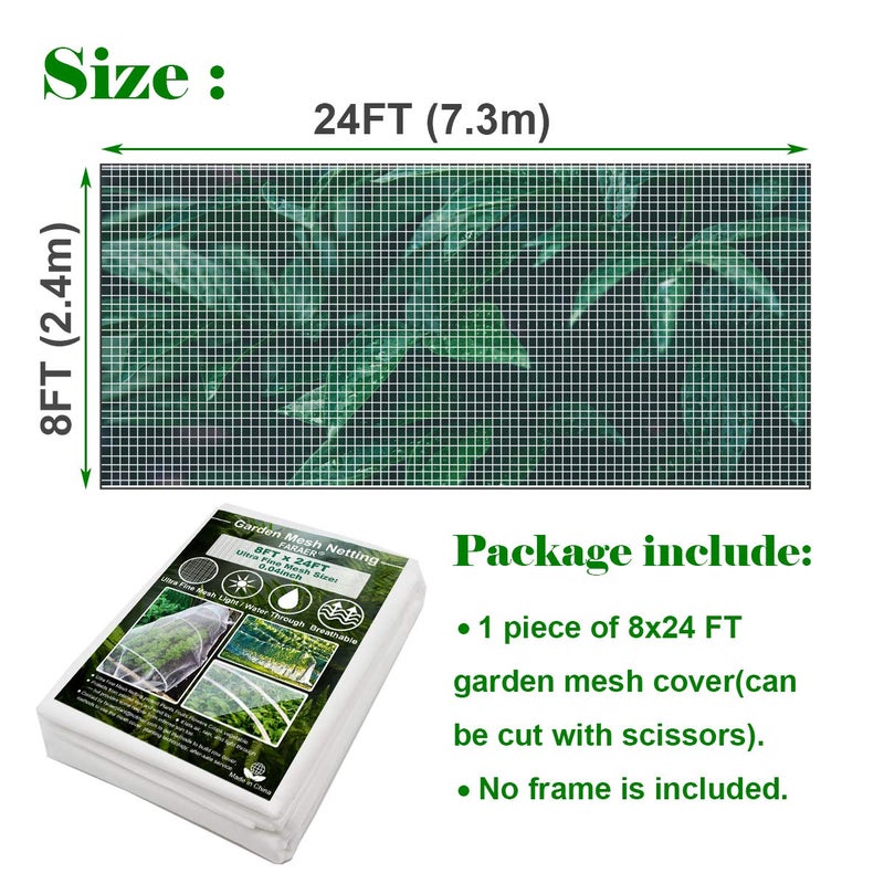 FARAER Ultra Fine Garden Mesh Netting, FARAER Plant Covers 8'x24' Garden Netting for Protect Vegetable Plants Fruits Flowers Crops Greenhouse Row Cover Protection Mesh Net Patio Gazebo Screen Barrier Net - Image 3